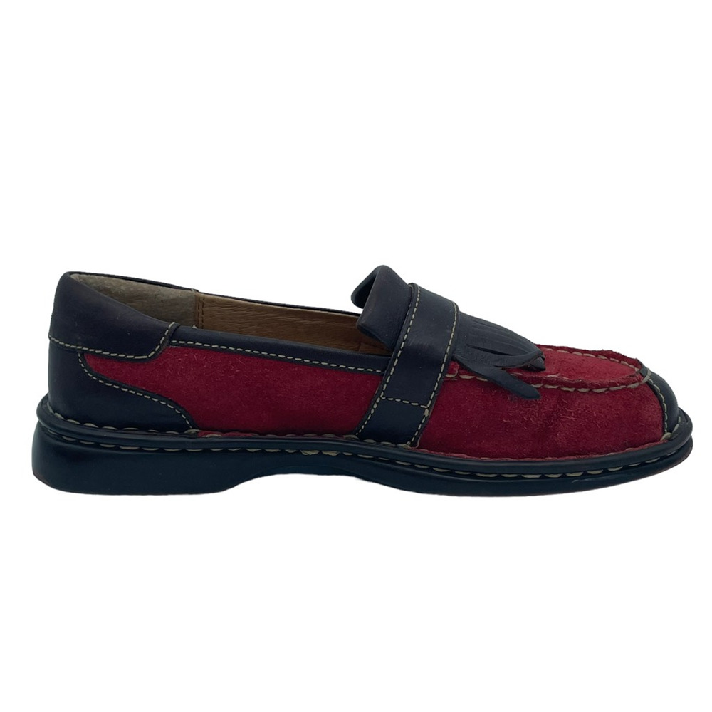 Born Womens Loafer Flat Shoes Red Black Suede Slip On Kiltie Stitching 8 M - Picture 5 of 9